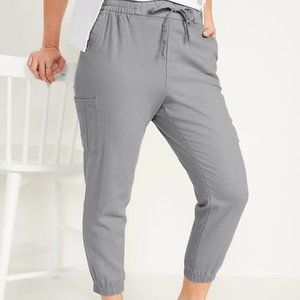 High-Waisted Linen-Blend Tapered Jogger Pants